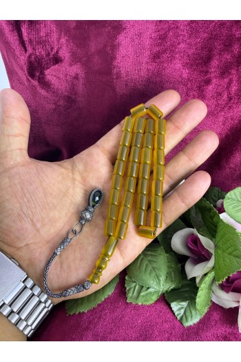 1000 ayar trabzon kazaz gümüş püsküllü işçilikli çubuk sıkma kehribar