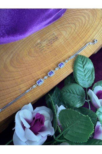 ametist taşlı baget tasarımlı 925 ayar gümüş bileklik