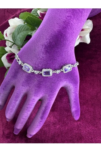 ametist taşlı baget tasarımlı 925 ayar gümüş bileklik