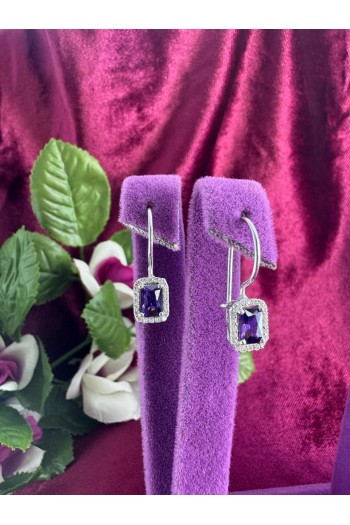 baget tasarım ametist zirkon taşlı 925 ayar gümüş küpe