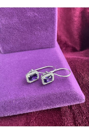 baget tasarım ametist zirkon taşlı 925 ayar gümüş küpe