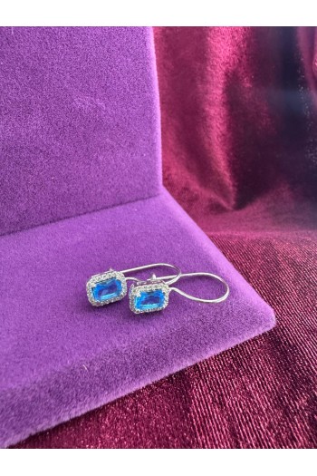 baget tasarım turkuaz zirkon taşlı 925 ayar gümüş küpe