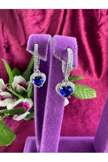 Kalp motifi parlament mavisi zirkon taşlı 925 ayar gümüş küpe