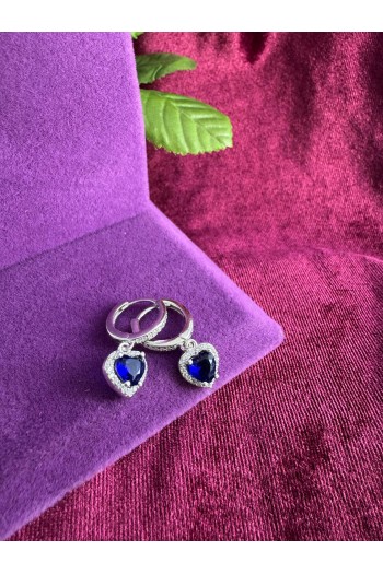 Kalp motifi parlament mavisi zirkon taşlı 925 ayar gümüş küpe