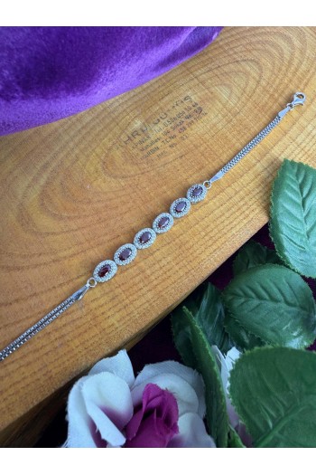 kırmızı zirkon taşlı 925 ayar gümüş bileklik