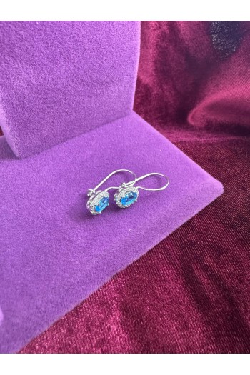 oval tasarım turkuaz rengi zirkon taşlı 925 ayar gümüş küpe