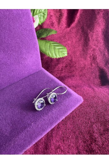 yuvarlak tasarım ametist taşlı 925 ayar gümüş küpe