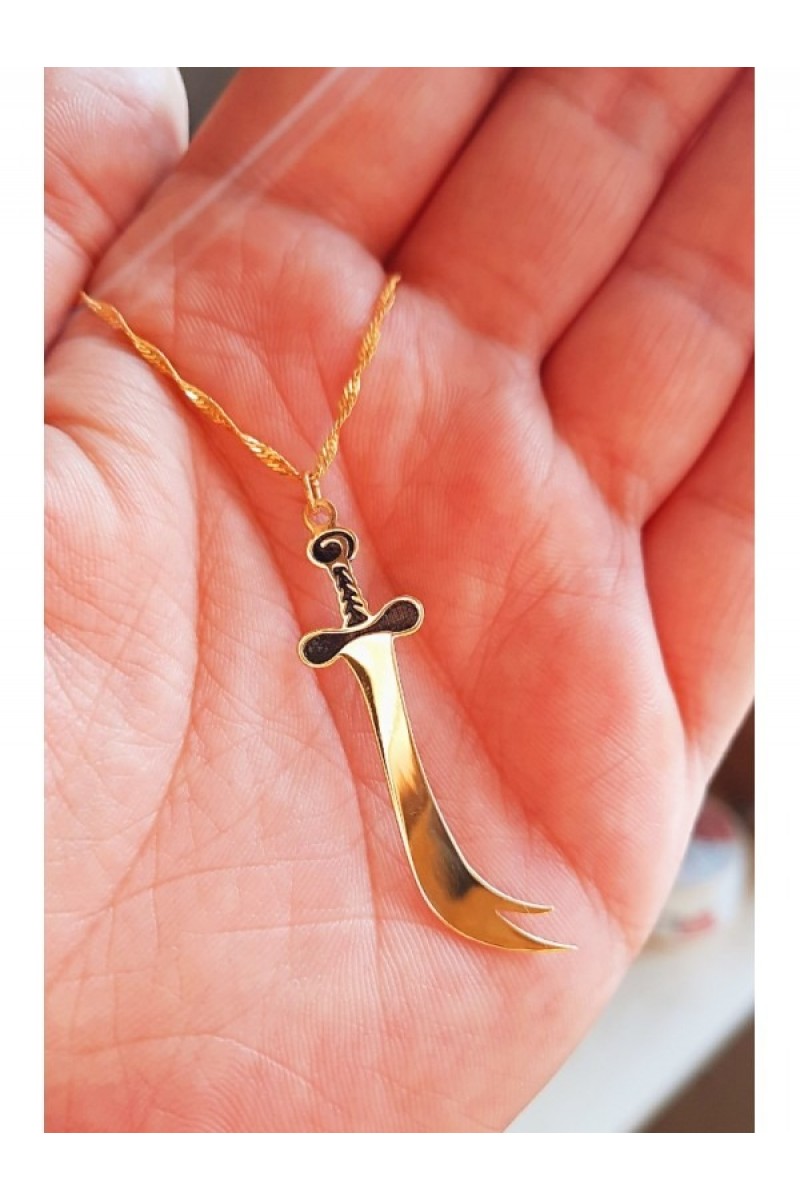 925 K Silver 24 K Gold Plated ZÜLFİKAR Necklace