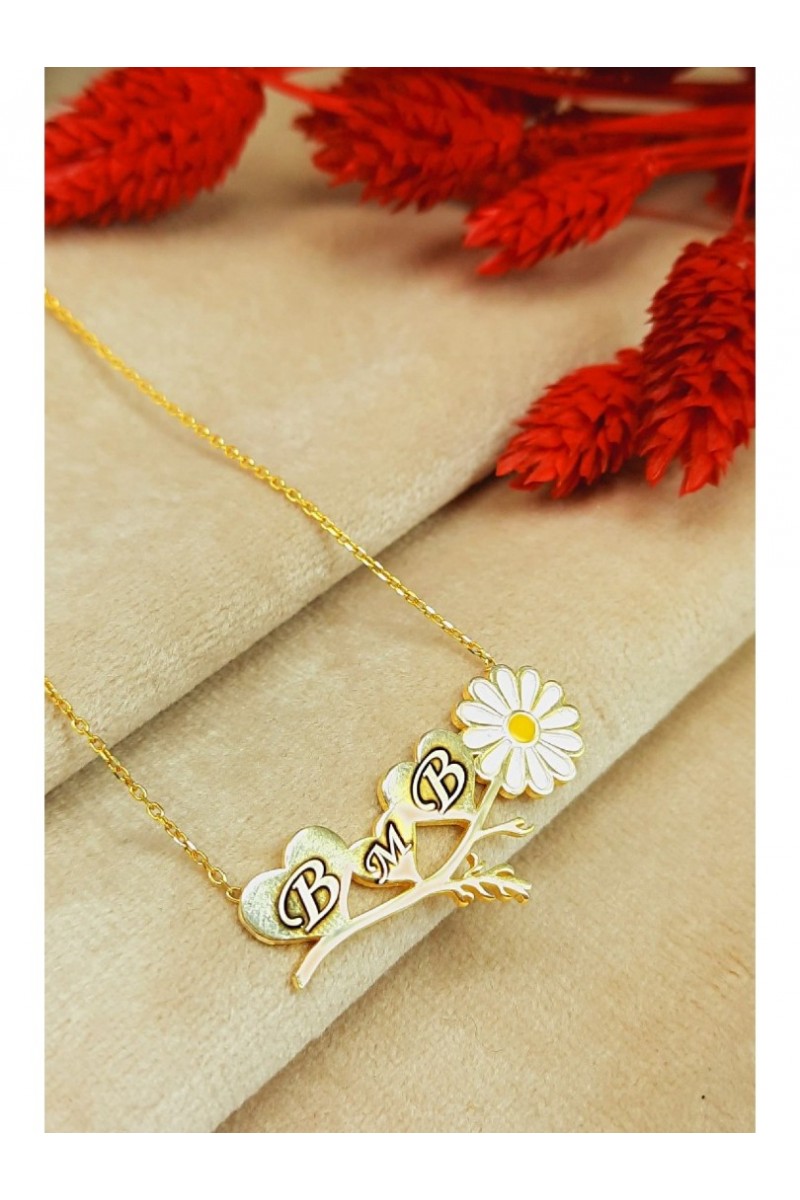 925 K Silver 3 Heart Daisy Necklace Kg20230477