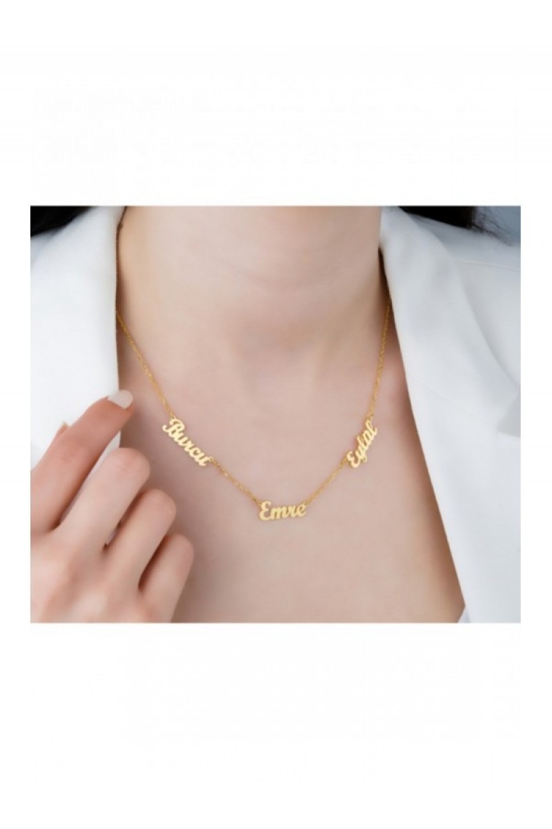 Silver IKİ ISİMLİ Gold Plated 925 K Heart Necklace