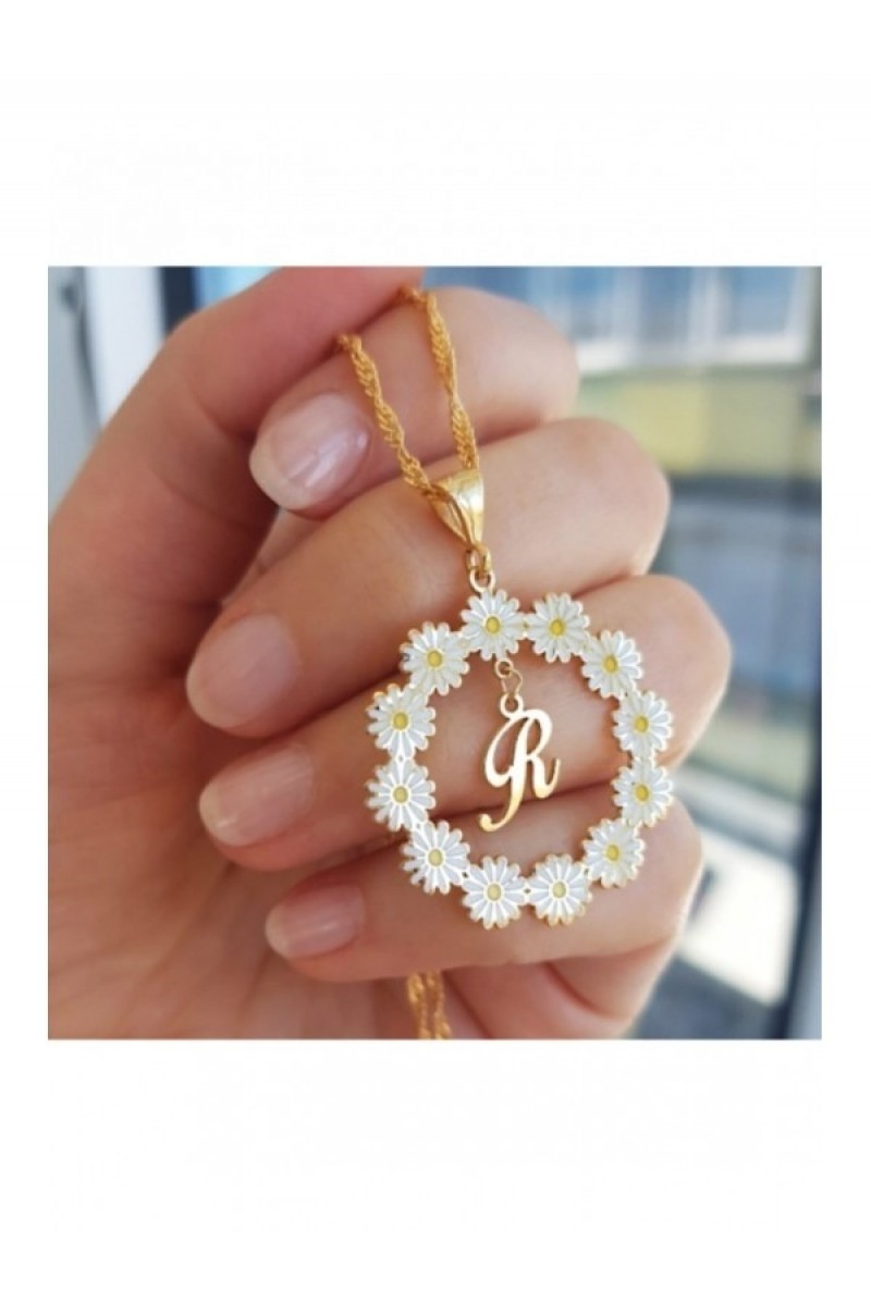 925 K Silver Daisy Row Letter Necklace Kg20230474