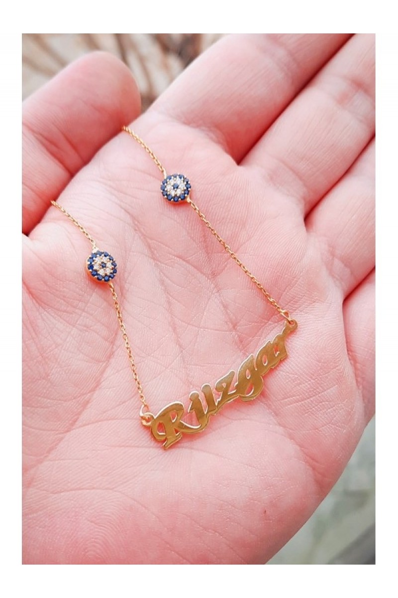 925 K Silver on Plated Evil EyeLU ISİM Necklace