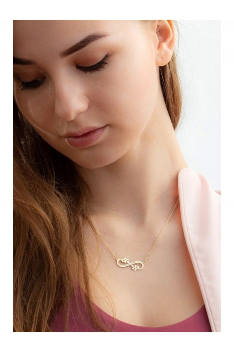 925 K Silver Leaf Motif Infinity Necklace Kg20230472