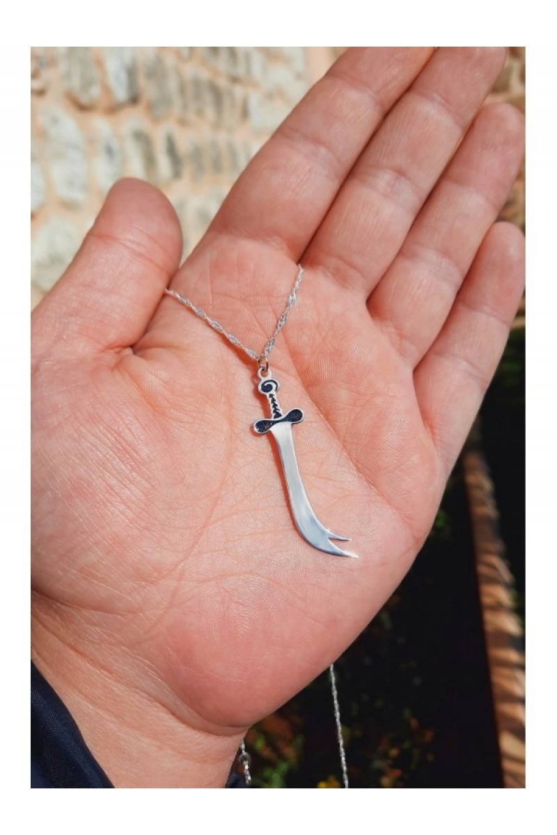 925 K Silver ZÜLFİKAR H.Z ALİ Sword Necklace