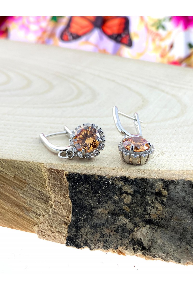Agat Stone-set Round Zircon Silver Earrings