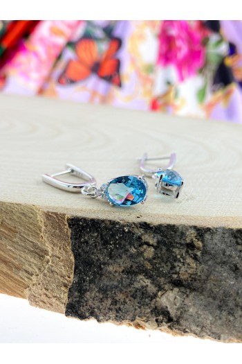 Aquamarin Taşlı sallantılı Model Zirkon Gümüş Küpe Aquamarin Taşlı sallantılı Model Zirkon Gümüş Küpe