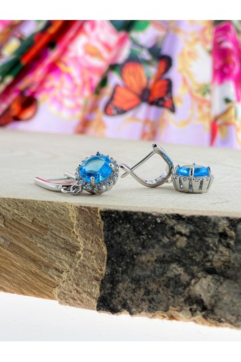 Aquamarin Taşlı Yuvarlak Model Zirkon Gümüş Küpe Aquamarin Taşlı Yuvarlak Model Zirkon Gümüş Küpe