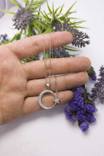 Ayyıldız Model Zirkon Gümüş Kolye