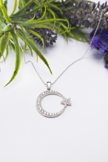 Ayyıldız Model Zirkon Gümüş Kolye