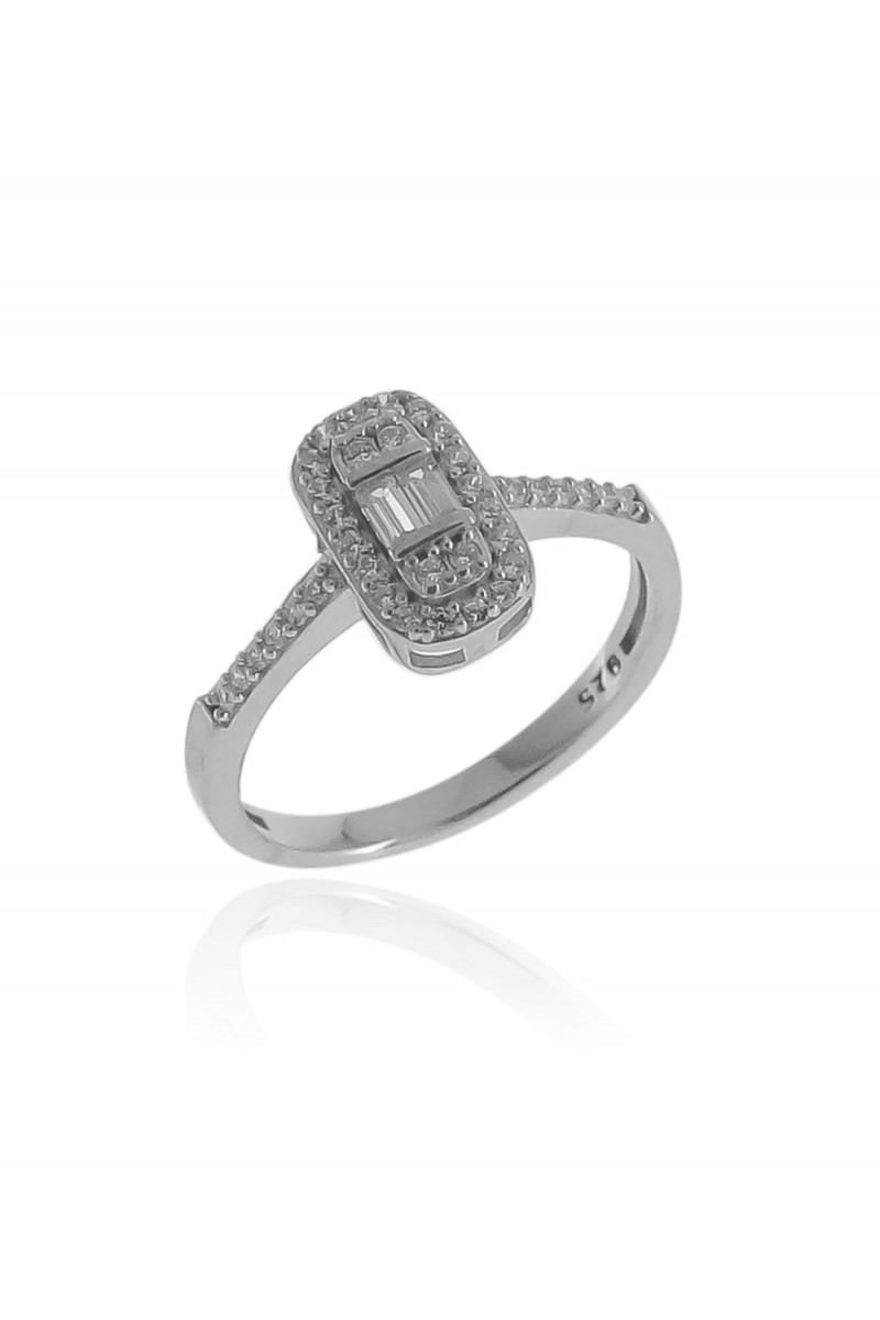 Rectangle Baguette Zircon Stone-set Silver Ring