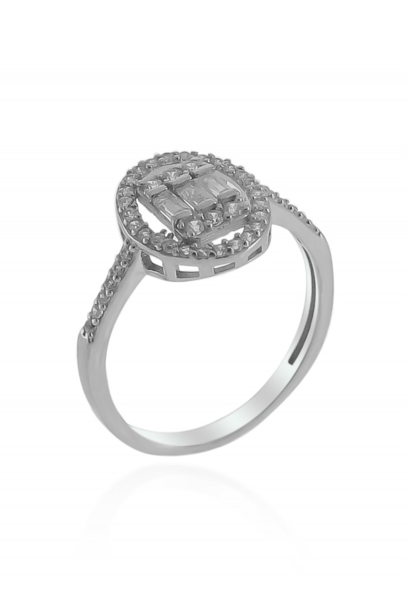 Elips Baguette Zircon Stone Silver Ring