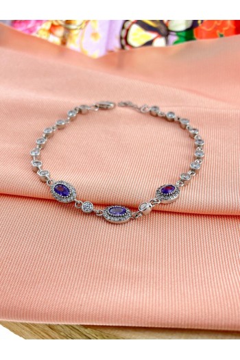 Elips Tasarım Ametist Taşlı Zirkon Gümüş Bileklik  Elips Tasarım Ametist Taşlı Zirkon Gümüş Bileklik
