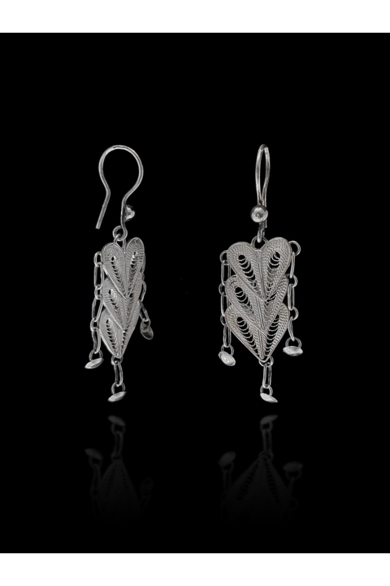 Heart Dangle 925 K Filigree Silver Earrings