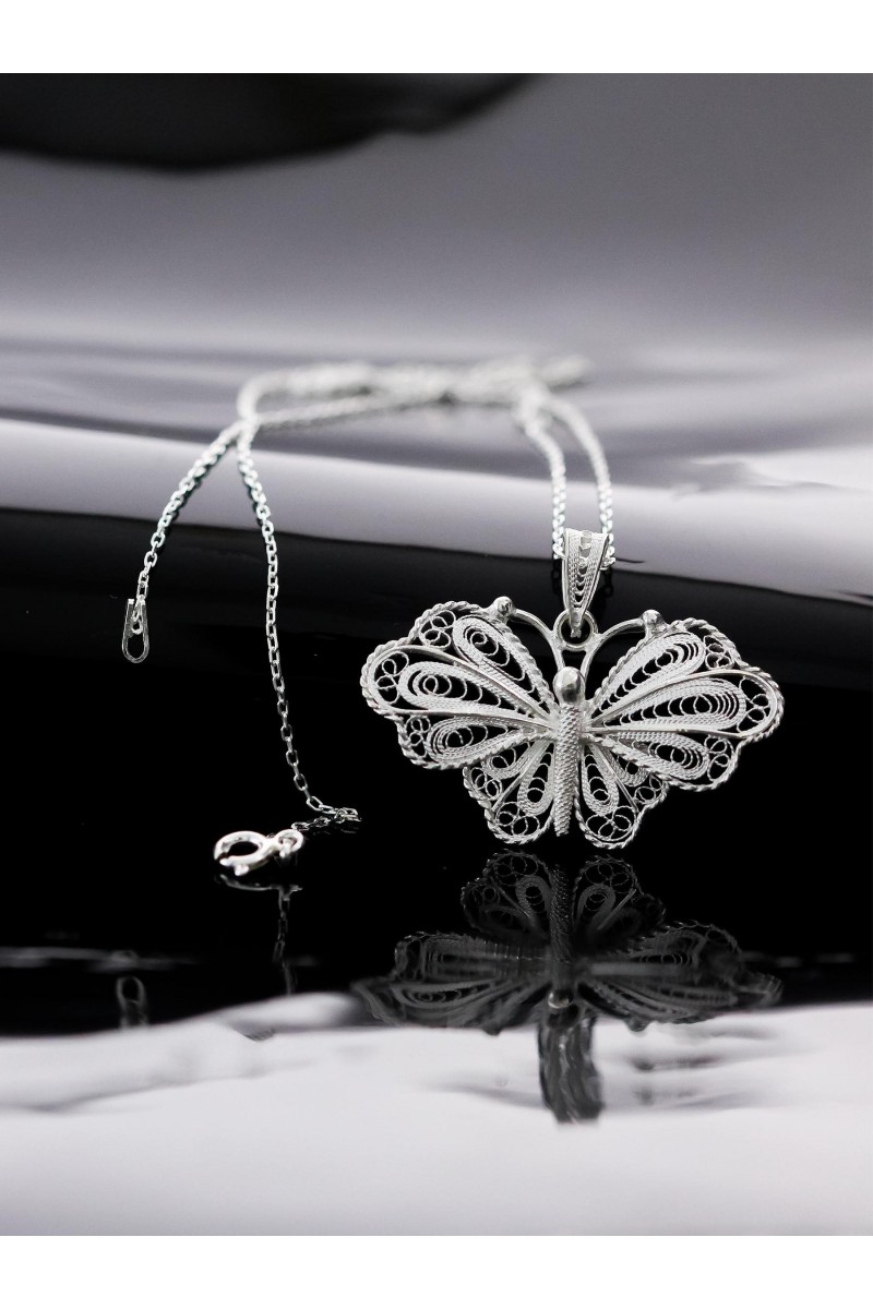 Butterfly 925 K Filigree Silver Necklace Pendant