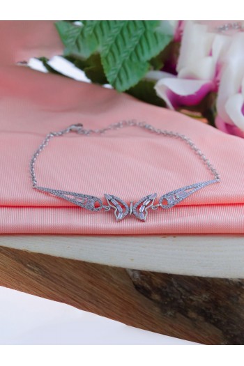 Kelebek Model Baget Zirkon Taşlı Gümüş Bileklik