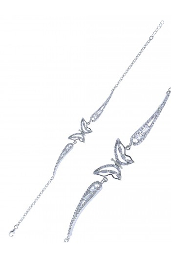 Kelebek Model Baget Zirkon Taşlı Gümüş Bileklik