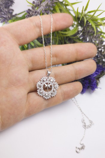 Kelebek Model Zirkon Gümüş Kolye