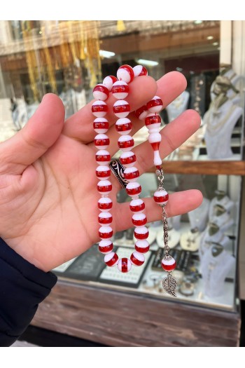 KIRMIZI BEYAZ TARAFTAR TOZ KEHRİBAR TESBİH 