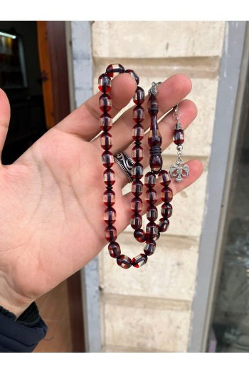 KIRMIZI KAPSÜL SÜRMELİ TOZ KEHRİBAR TESBİH 