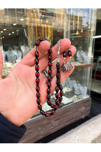KIRMIZI SÜRMELİ TOZ KEHRİBAR TESBİH 