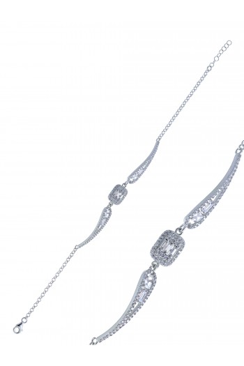 Oval Model Baget Zirkon Taşlı Gümüş Bileklik