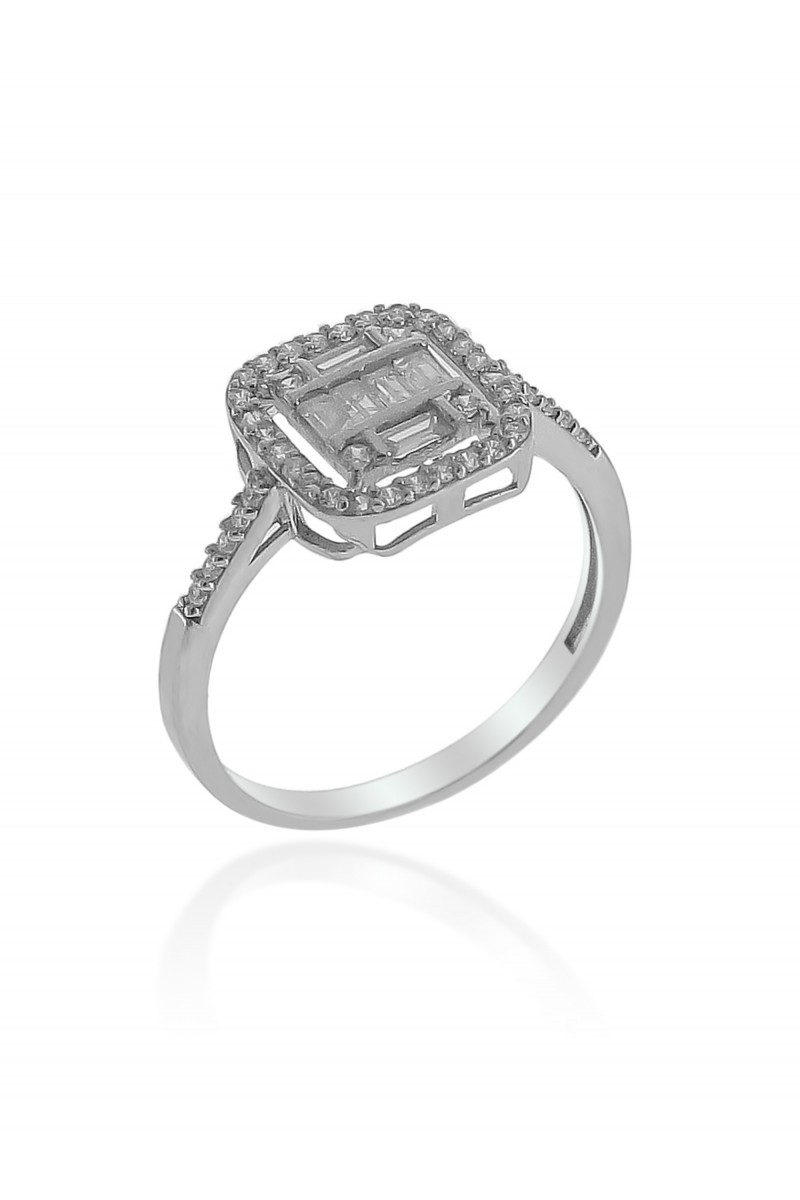Oval Baguette Zircon Stone-set Silver Ring