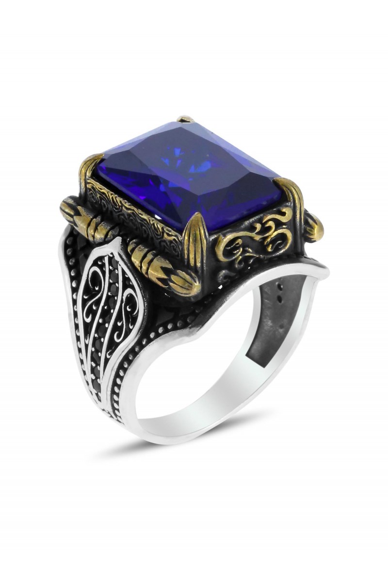 Padişah Design Sapphire Stone-set Men's Silver Ring