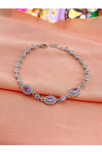 Pembe Kuvars Taşlı Zirkon Gümüş Bileklik 