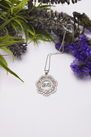 Sonsuzluk Model Zirkon Gümüş Kolye