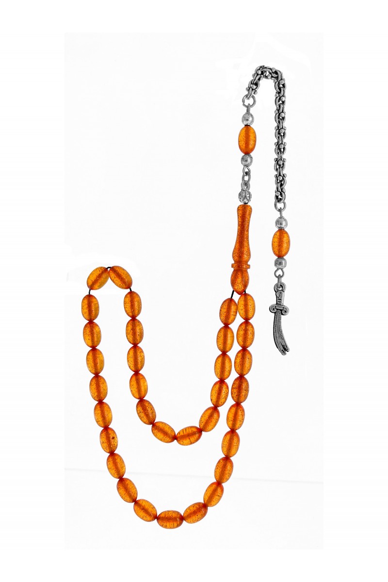 Orange Moiré Capsule Cut Zar Amber Prayer Beads