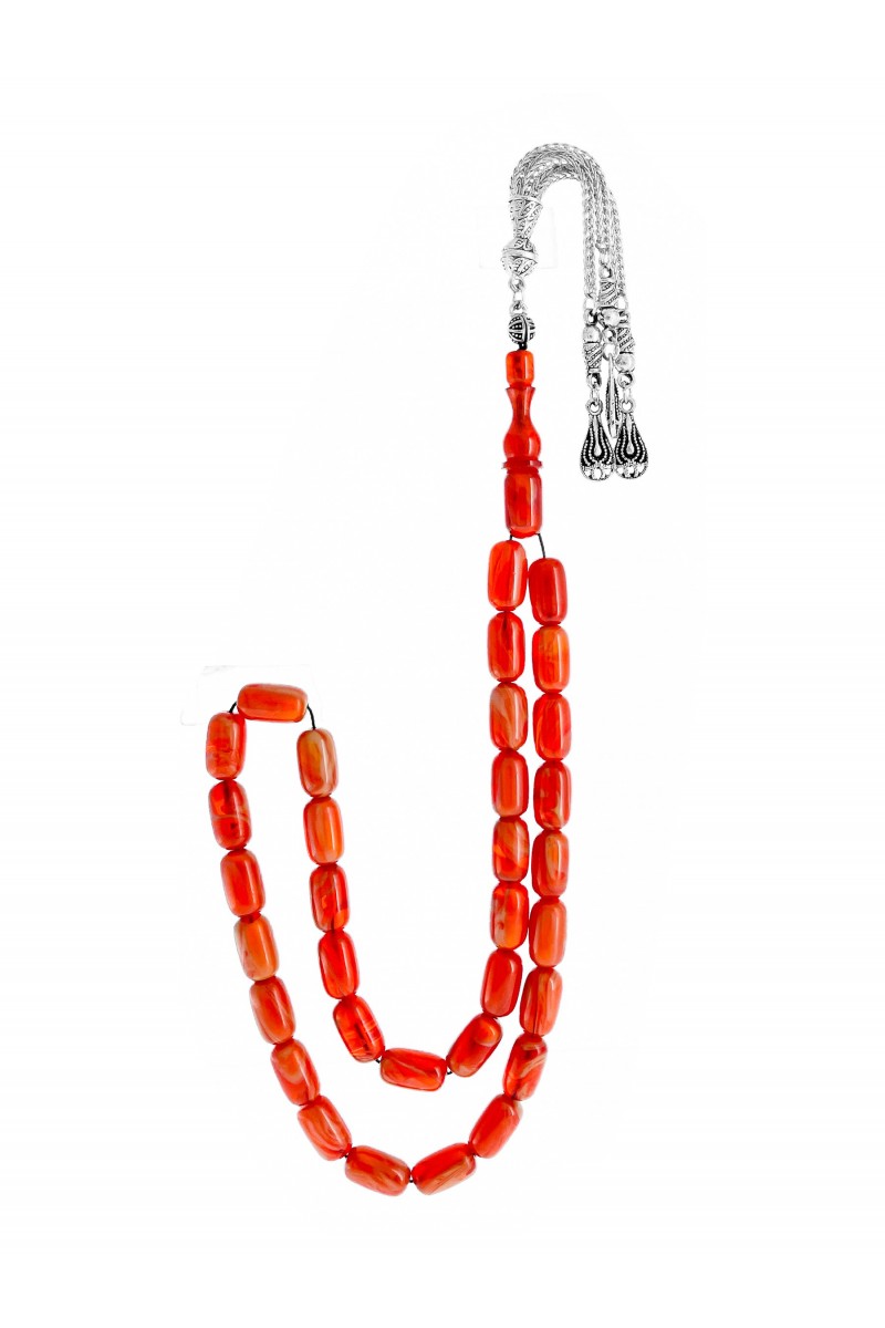 Orange Moiré Cut Pressed Amber Prayer Beads