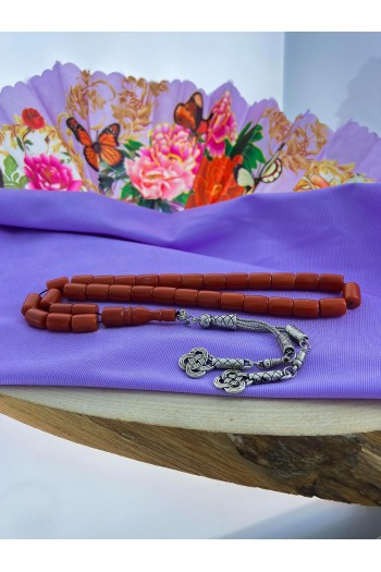 Turuncu Kesme Sıkma Kehribar Tesbih  Turuncu Kesme Sıkma Kehribar Tesbih