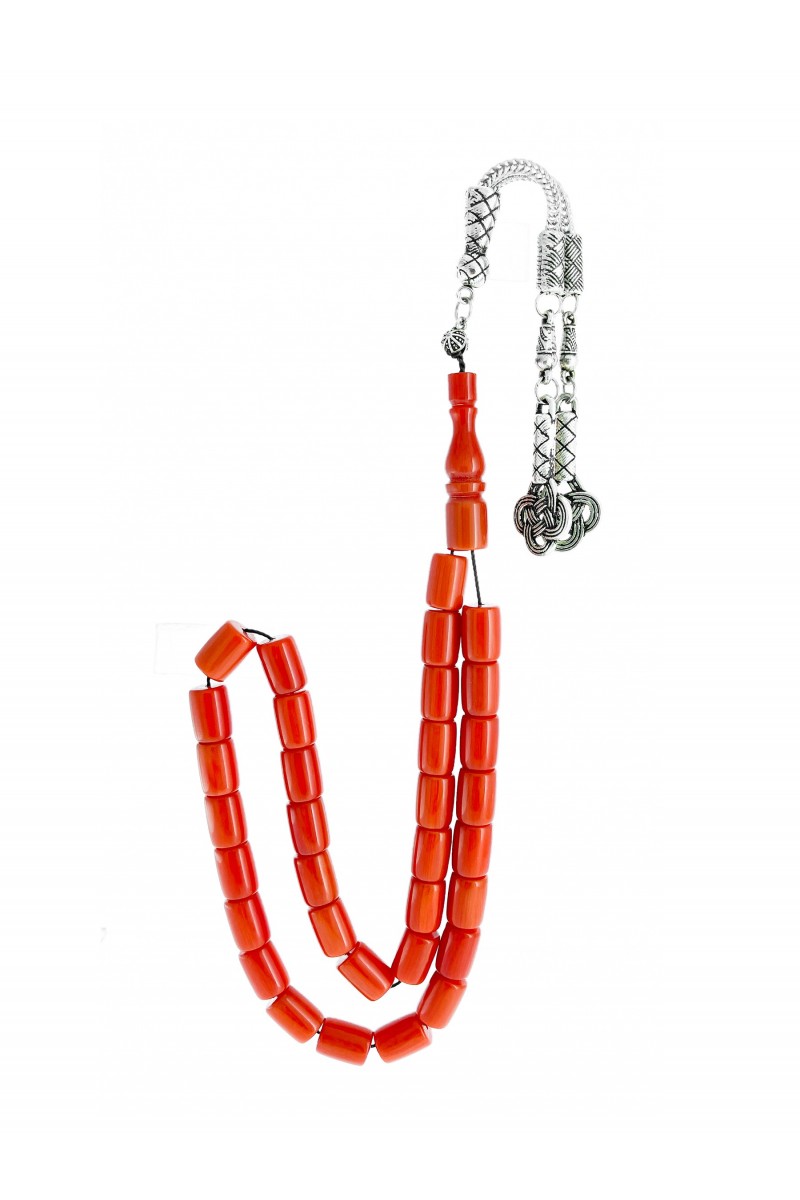 Orange Kesme Pressed Amber Prayer Beads