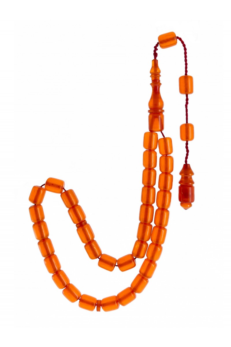 Orange Color Sistemli Tassel Pressed Amber Prayer Beads