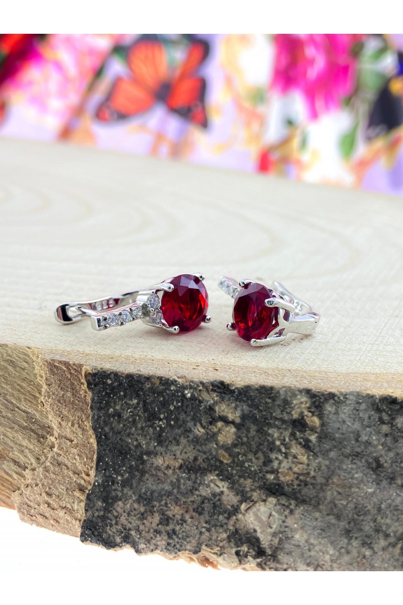 Ruby Stone-set elips Zircon Silver Earrings