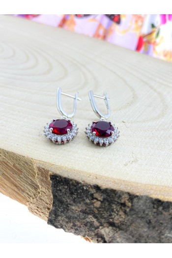 yakut  Taşlı yuvarlak  Model Zirkon Gümüş Küpe yakut  Taşlı yuvarlak  Model Zirkon Gümüş Küpe