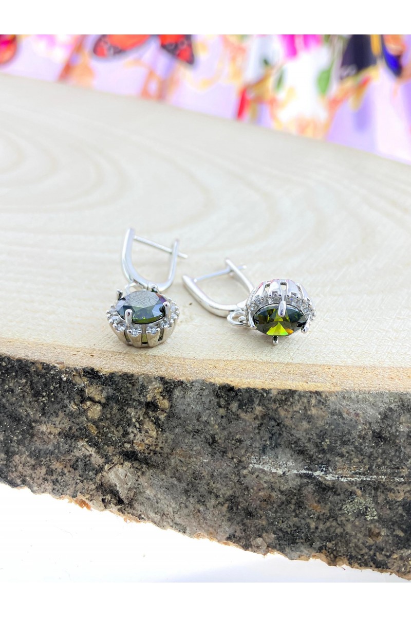 yeşim Stone-set Round Zircon Silver Earrings