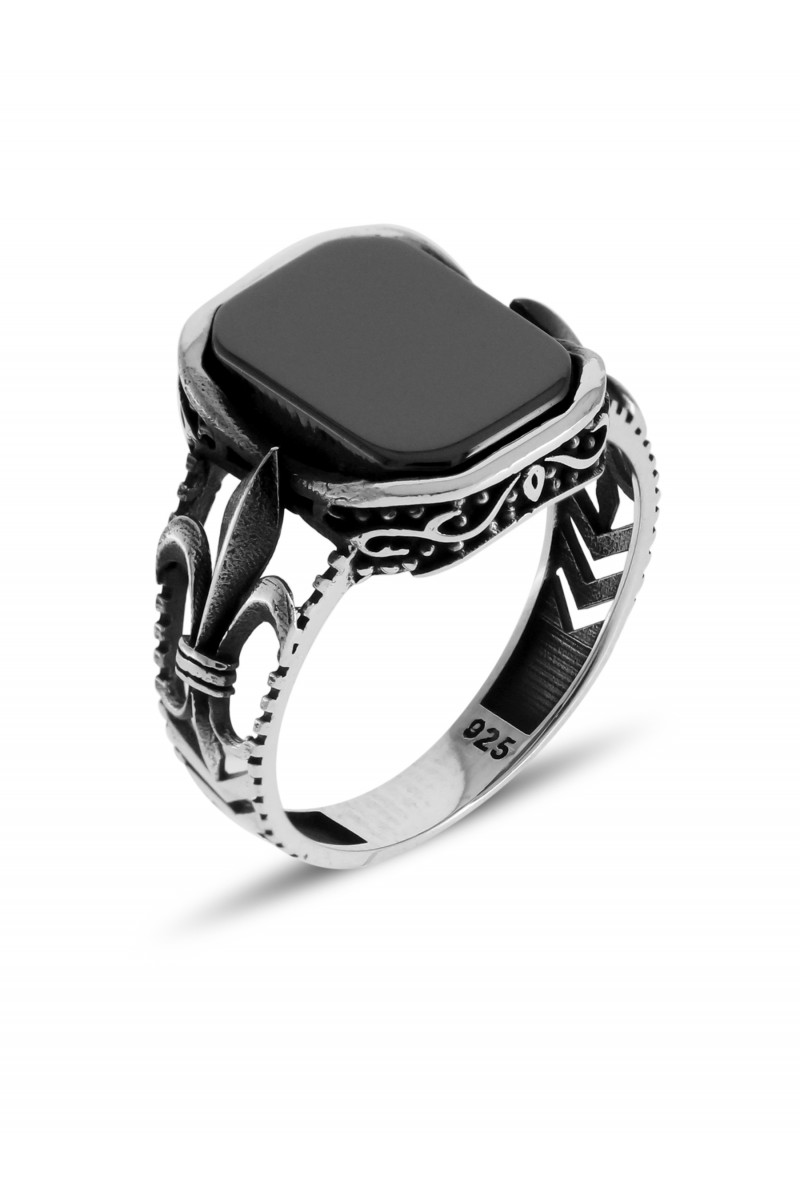 Zambak Design Onyx Stone-set 925 K Men's Silver Ring