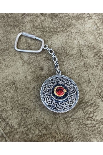 Ayyıldız Taşlı Telkari 925 Ayar Gümüş Anahtarlık