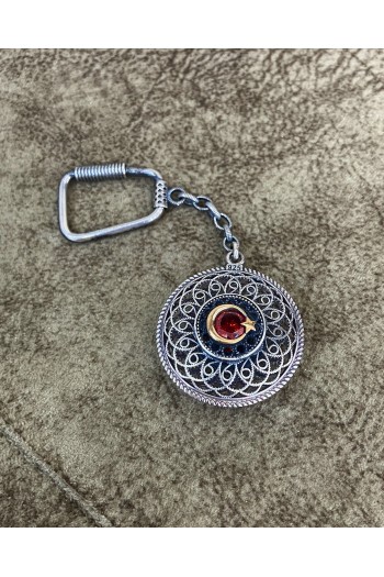 Ayyıldız Taşlı Telkari 925 Ayar Gümüş Anahtarlık